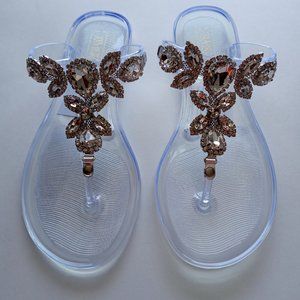 Women, Jelly Sandal, Slide Thong Flip Flop,Crystal,Size 6.